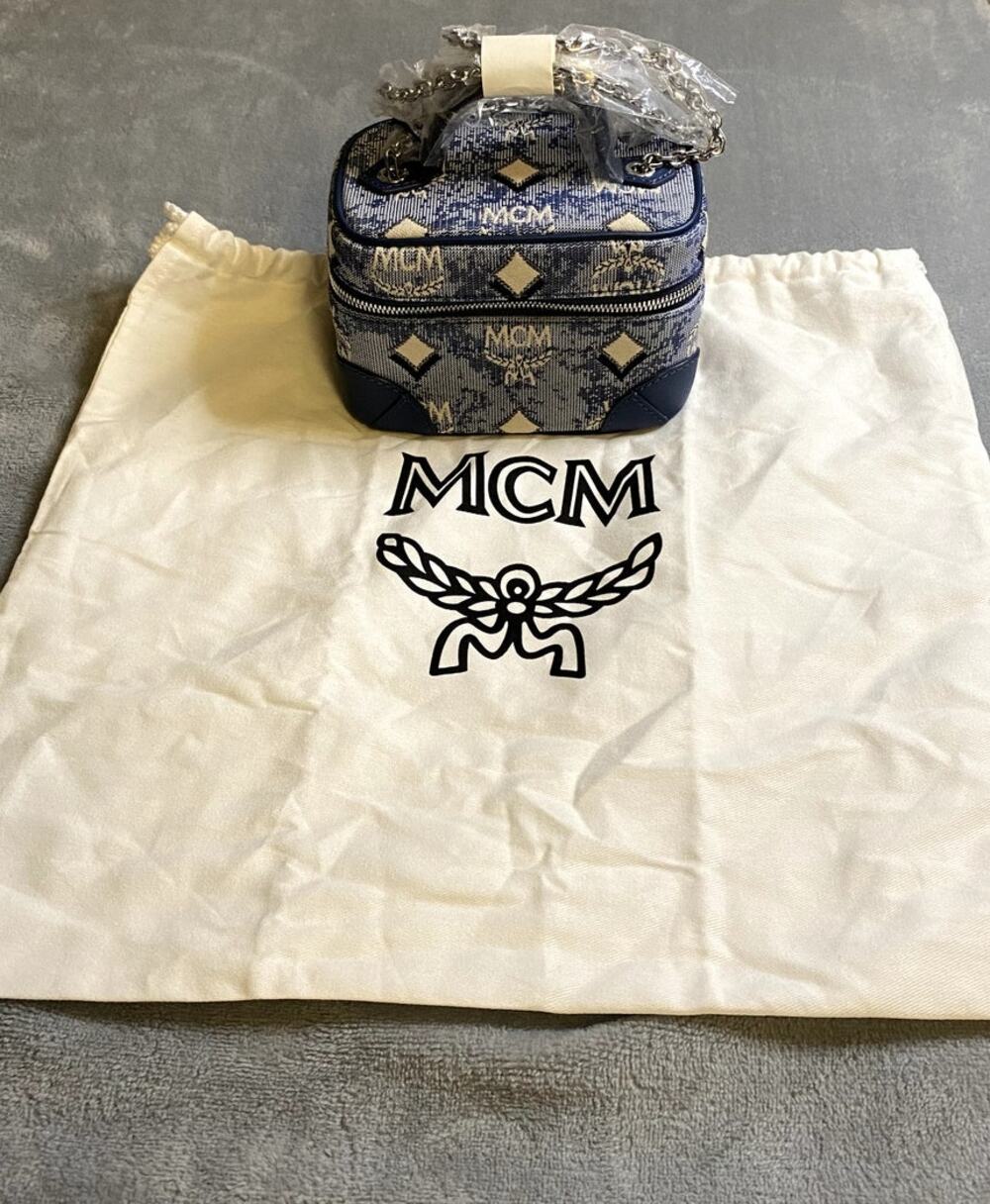 MCM Rockstar Vanity Case Blue Monogram Jacquard Silver Vintage Mini Evening NWT